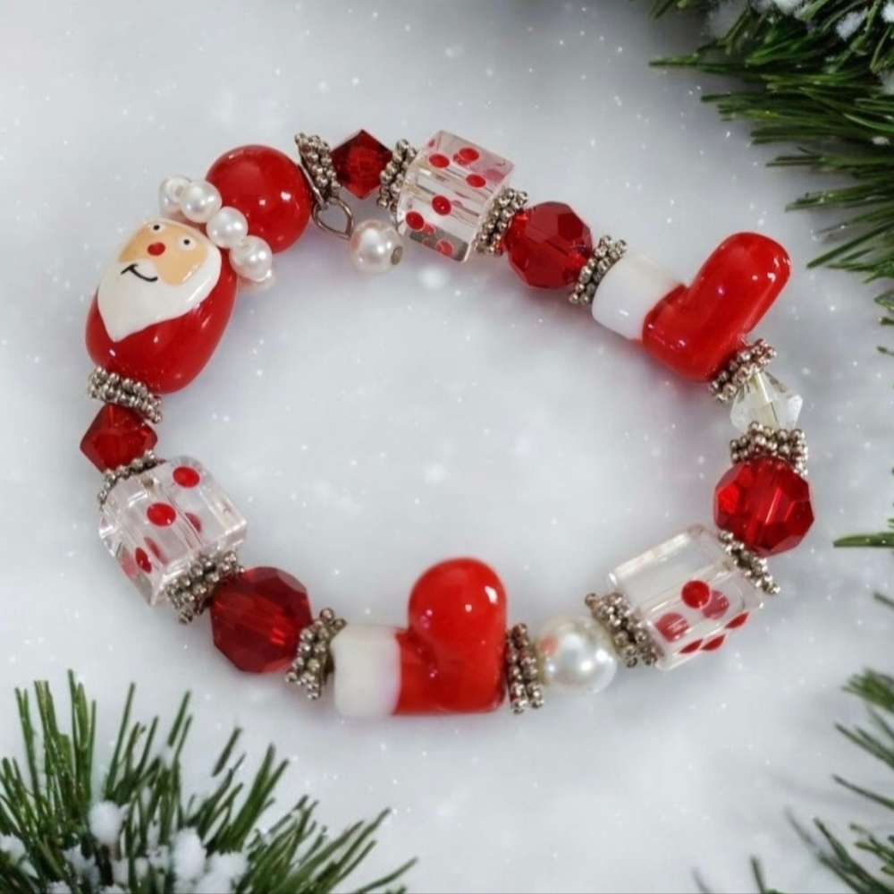 Santa Lampwork Stretch Bracelet